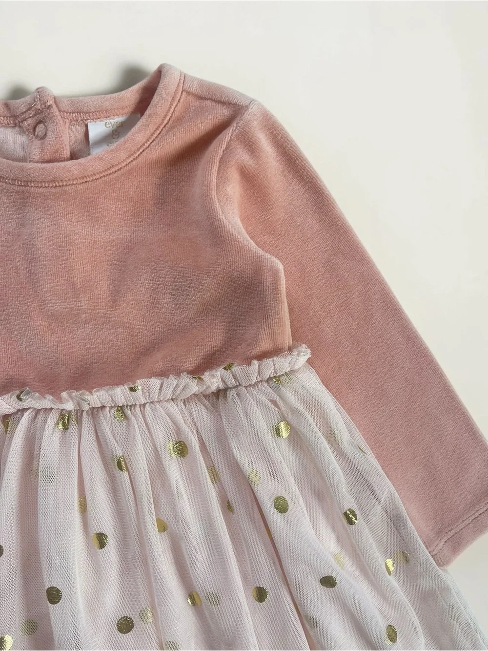 EUC Peach Velour Metallic Polka Dot Long Sleeve Tulle Dress